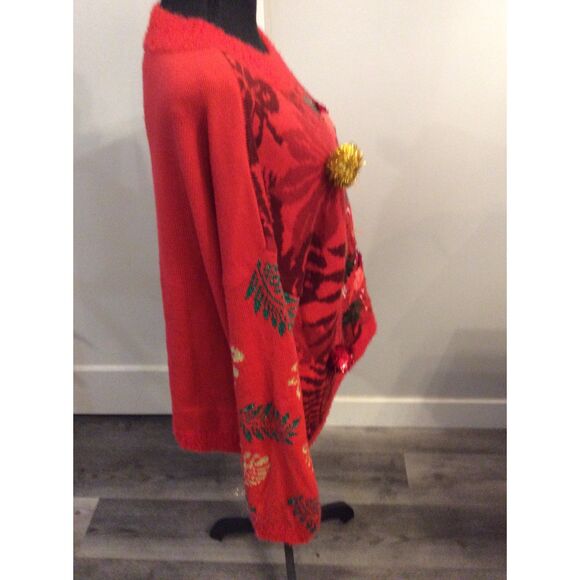 Vintage Ugly Christmas Sweater Flamingos Tassels Birds XL Red 33 Degrees - Picture 6 of 8